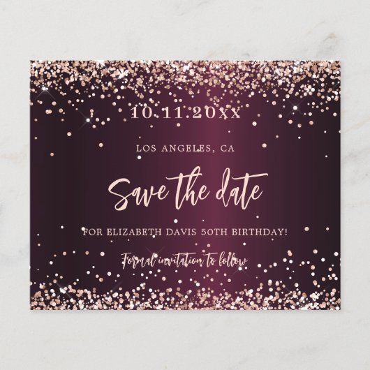 Burgundy rose or anniversaire enregistrer la carte (Devant)