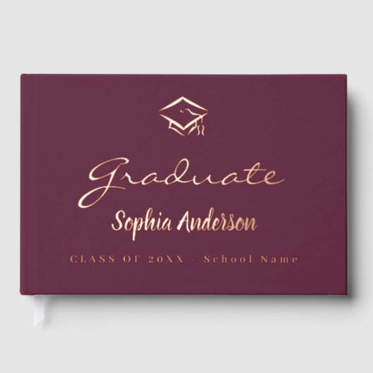 Burgundy rose or nom script casquette Graduation (Recto)