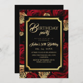  Burgundy Roses Birthday Party Invitation (Devant / Derrière)