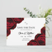  Burgundy Roses Floral Rustic Wedding Save The Date (Staand voorkant)