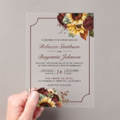 Burgundy Roses Sunflowers Wedding Acryl Uitnodigingen (Insitu (Draagbaar))