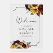 Burgundy Roses Sunflowers Wedding Welcome (Recto)