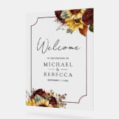 Burgundy Roses Sunflowers Wedding Welcome (Angle)