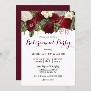 Burgundy Rouge Blanc Floral Invitation du Parti de