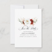 Burgundy Rouge et Blanc Chic Fleurs Save the Date (Devant)