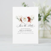 Burgundy Rouge et Blanc Chic Fleurs Save the Date (Debout devant)