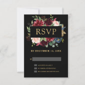 Burgundy Rouge Marine Floral Boho Mariage RSVP (Devant)