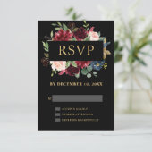 Burgundy Rouge Marine Floral Boho Mariage RSVP (Debout devant)