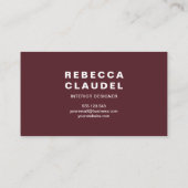 Burgundy Rouge Simple Cartes de visite personnalis (Dos)