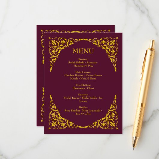 Burgundy Royale Deep Burgundy Wedding Menu (Devant/Arrière en situation)