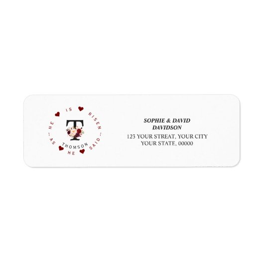 Burgundy Roze Bloem Monogram Retouradres Label (Voorkant)