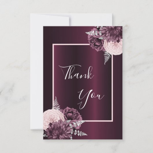 Burgundy roze bloemen elegant glamoureus bedankkaart (Voorkant)