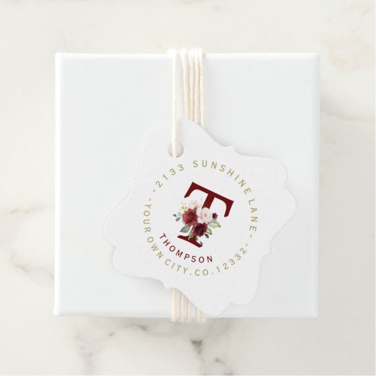 Burgundy Roze Bloemvormig Rond Adreslabel Bedankjes Labels (In situ)