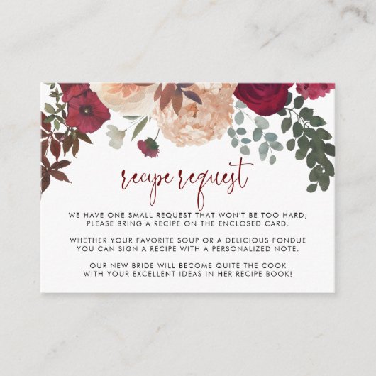 Burgundy Roze Blush Bloemige Trouwrecept Verzoek Informatiekaartje (Voorkant)
