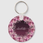 Burgundy roze floral name script sleutelhanger (Achterkant)