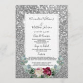 Burgundy roze floral Silver Wuwelijks WeddenMenu Menu (Voorkant)