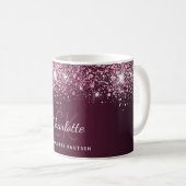 Burgundy roze glitter name script koffiemok (Voorkant rechts)