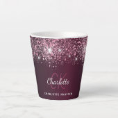 Burgundy roze glitter name script latte mok (Voorkant)