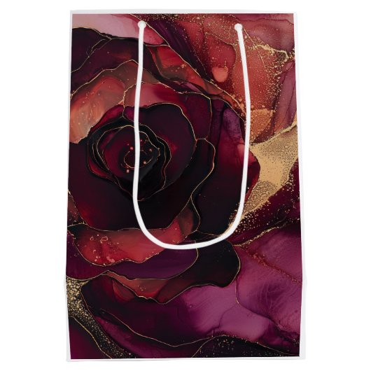 Burgundy Roze Gouden Bloem Medium Cadeauzakje (Achterkant)