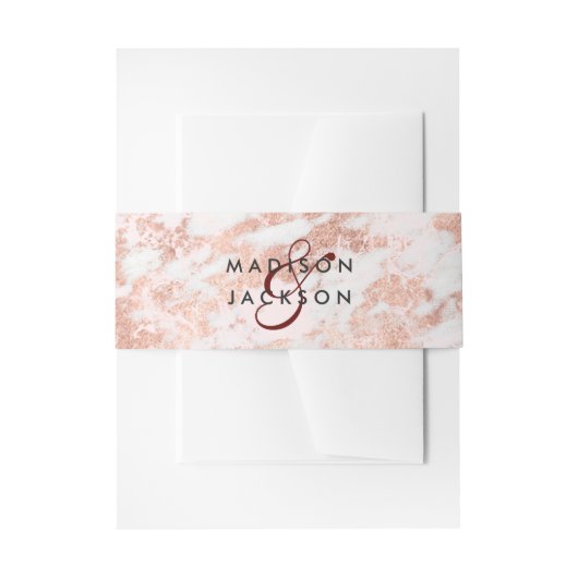 Burgundy & Roze Gouden Marmeren Trouw Monogram Uitnodigingen Wikkel (Voorkant Voorbeeld)