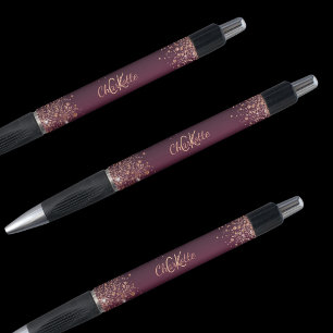 Burgundy roze gouden monogram naam pen