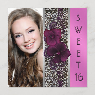 Burgundy Roze Luipaard Foto Sweet Sixteen Kaart