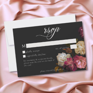 Burgundy Roze Romantische Roos Zwarte Moody Trouw RSVP Kaartje