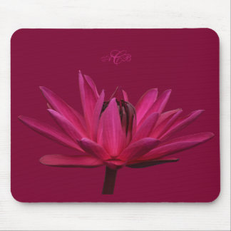 Burgundy Roze Waterlelie Muismat Monogram