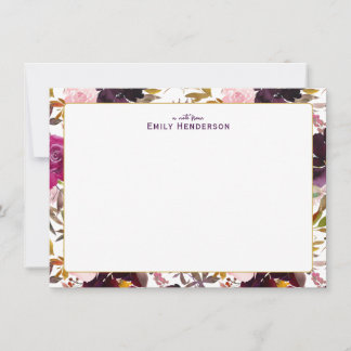 Burgundy Roze Waterverf Bloemendruk Frame Notitiekaartje