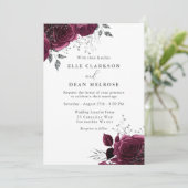 Burgundy Rozen Elegant Silver Wedding Kaart (Staand voorkant)
