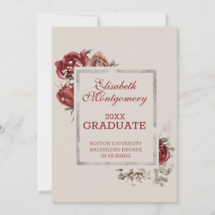Burgundy Rozen en Silver Lijst Graduation Party Aankondiging