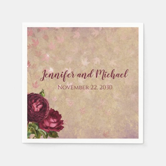 Burgundy Rozen Fall Wedding Napkins Persoonlijk Servet (Voorkant)