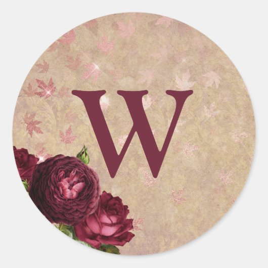Burgundy Rozen Initiaal Monogram Stickers Seals (Voorkant)