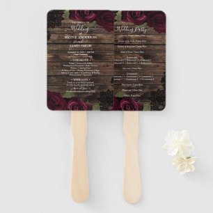 Burgundy Rozen Wood Black Lace Floral Wedding Handwaaier