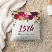 Burgundy Ruby Red Floral 15th Wedding Jubileum Kussen (Deken)