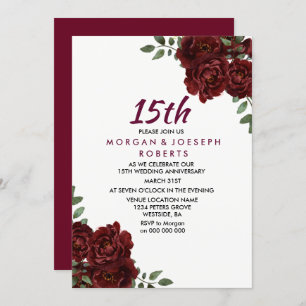 Burgundy Ruby Red Rose 15th Wedding Jubileum Kaart