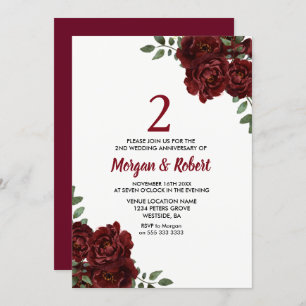 Burgundy Ruby Red Rose 2nd Wedding Jubileum Kaart