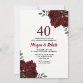 Burgundy Ruby Red Rose 40th Wedding Jubileum Kaart (Voorkant)