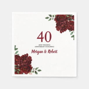 Burgundy Ruby Red Rose 40th Wedding Jubileum Servet
