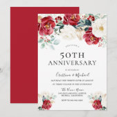 Burgundy Ruby Red White Jubileum 50th Wedding Kaart (Voorkant / Achterkant)