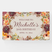 Burgundy Rust Oranje Floral 50th Birthday Welcome Spandoek (Horizontaal)