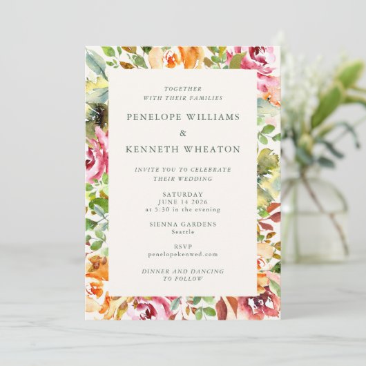 Burgundy Rustic Botanical Waterverf Wedding Kaart (Staand voorkant)