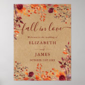 Burgundy Rustic Fall In Love Mariage Affiche de bi (Devant)