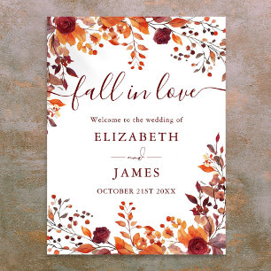 Burgundy Rustic Fall In Love Mariage Affiche de bi