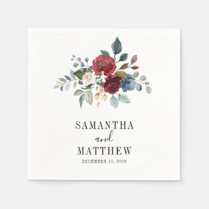 Burgundy Rustic Floral Custom Wedding Cocktail Servet