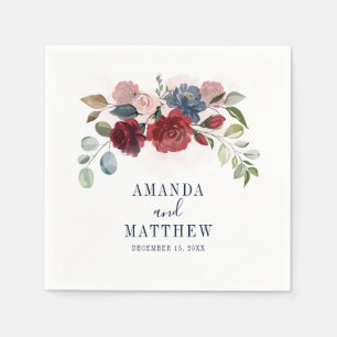 Burgundy Rustic Floral Custom Wedding Paper Servet