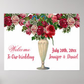 Burgundy Rustic Rozen Land Weddenschap Welkomsttek Poster (Voorkant)