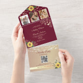 Burgundy Rustic Sunflower Wedding All In One Uitnodiging (Afscheurbaar)