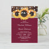 Burgundy Rustic Sunflower Wedding Kaart (Staand voorkant)
