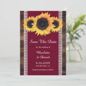 Burgundy Rustic Wood Sunflower Wedding Save The Date (Staand voorkant)